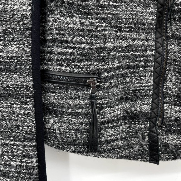 Rebecca Taylor Tweed Asymmetric Faux Leather Trim Jacket Grey Boucle Size 2 Moto - Picture 11 of 16